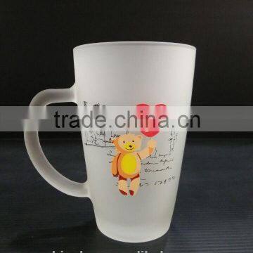 11oz Lovely Bear Decal High Quality Frosted Glass Cup with handle