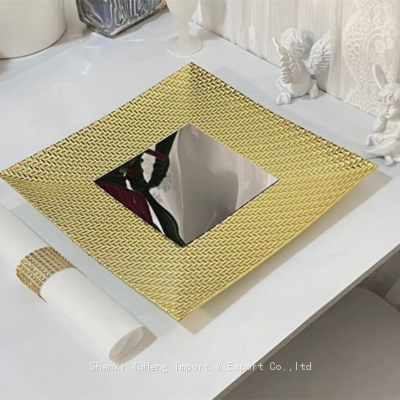 Luxury Table Decorative Shiny Gold Wedding Dishes With Mirror 12 Inches Square Plastic Charger Plates