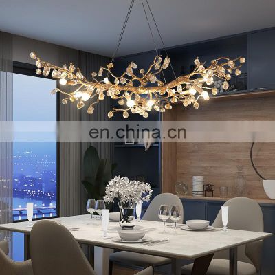 Modern Crystal Chandeliers Gold Luxury Tree Branch Pendant Lighting Round Ceiling Light Fixtures for Bedroom Living Room