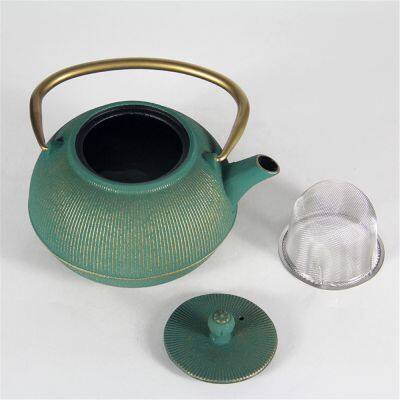 Personalized Golden Green Teaware Chinese Enamel Tea Sets Japanese Tetsubin Tea Kettle Cast Iron Teapot