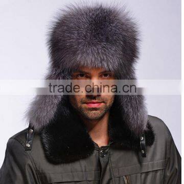 Classic Male Plush Silver fox fur Bomber Hats High quality Winter warm Hats