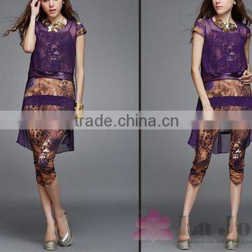 2016 Summer Fashion Ladies Leopard False Two-piece Sexy Short Sleeves T-shirt 138 photo-3