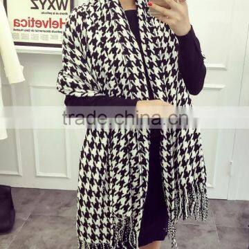 Za Fringed Tassel Houndstooth Jacquard Woven Cashmere Feel Acrylic Scarf photo-4