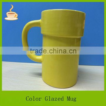 high quality yellow glazed porcelain ceramic mug cheap ceramic yellow mugs 13oz