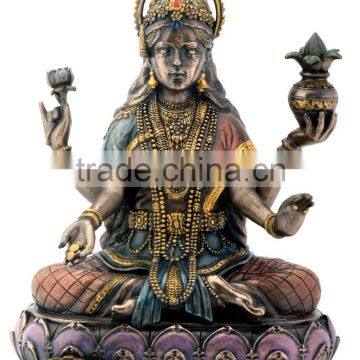 Bronze Hindu Goddess Lakshmi On Lotus Hinduism Display Statue                        
                                                Quality Choice