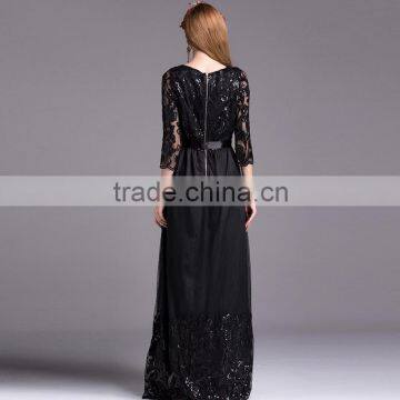 V2-MN Cocktail Dress 2016 New Arrival Black Sophisticated Embroidery Sequin Maxi Dress photo-5
