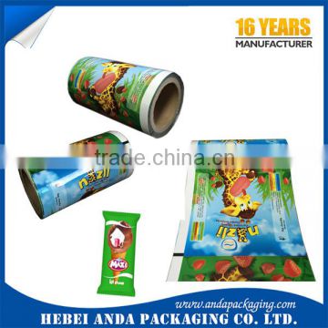 Printing packaging pouch for ice cream bar/Ice Lolly wrapping film roll/popsicle plastic bag packaging