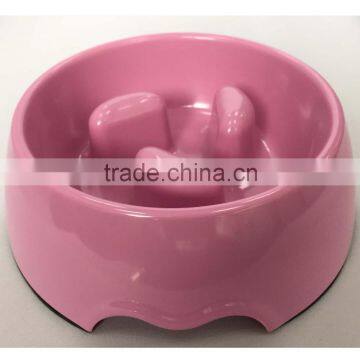 Pink color medium size melamine anti-choking pet feeding bowl