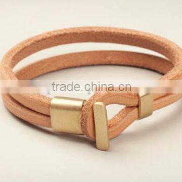 Lovely Concise Leather Bracelet with Stainless Steel Clasp Two Layer Engravable Women Bracelet