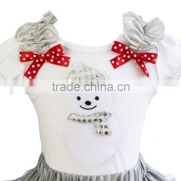 Xmas Silver Snowflake Ruffles Bling Snowman White Short Sleeves Tee