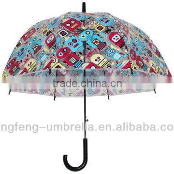 Clear PVC children umbrella gift umbrella with lovely cartoon printing