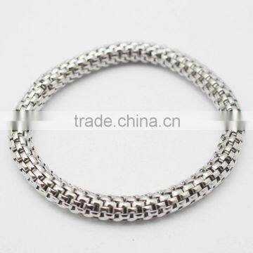 Silver Cuff Bangle Stainless Steel Elastic Bracelet Band