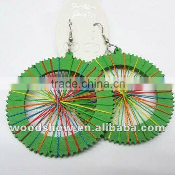 Hot Sale Colorful Thread Round Wood Earring