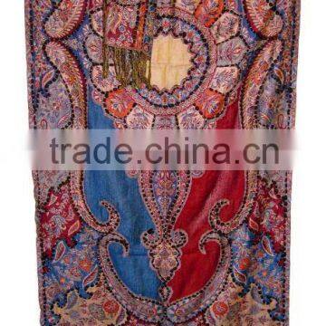 100% Viscose antique jamavar with wool embroidery, Viscose hand wool embroidered shawls