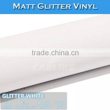 Self Adhesive White Matt Glitter Car Body Wrap Silver Vinyl Sticker Roll photo-3