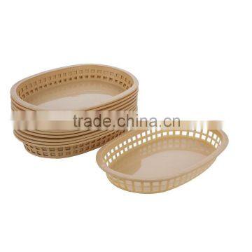 12 Pack Hot Sale Tan Oval Plastic Fast Food Basket Serving Baskets Tray Popular Custom Oblong Flat Bottom Diner Baskets