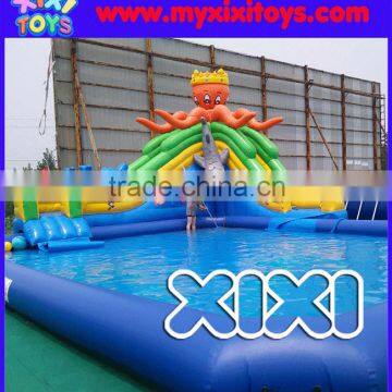 Popular land inflatable water park with pool, inflatable water slide with pool