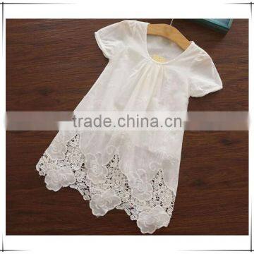 New Arrival 2015 Summer Baby Girls Fashion White Dresses Girls Embroidery Floral Dresses Girls Cotton Soft White Dress D64