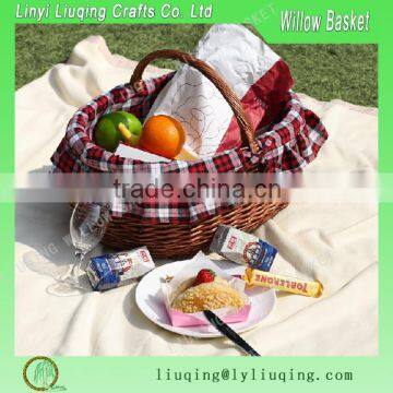 Liuqing Factory wholesale custom picnic cooler basket bag outdoor wicker folding picnic basket with picnic mat