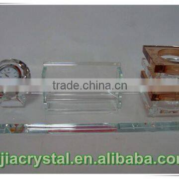 Customizable Crystal Pen Holder with Clock;Clear Crystal Business Card Holder with Diamond Clock for Desktop Decorations