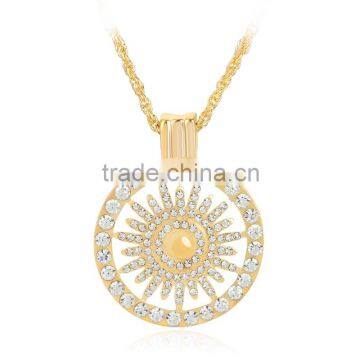 Hollow Out Long Chain Necklace Sun Flower Round Gold Plated Rhinestone Pendant Necklace for Women Jewelry Gifts