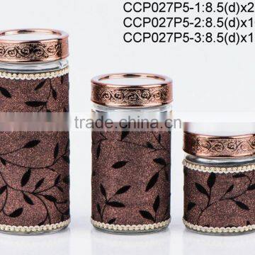 CP027P5 round glass jar with leather coating