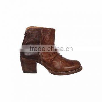 000054-1 real crazy horse leather wood leather heel cover ankle boots two tone finish