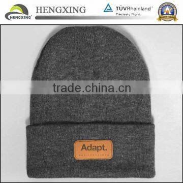 Acrylic Beanie long with leather patch