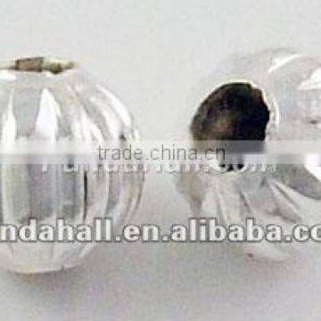 Corrugated Round Beads, Iron, Silver Color, 4mm(E185Y-S)