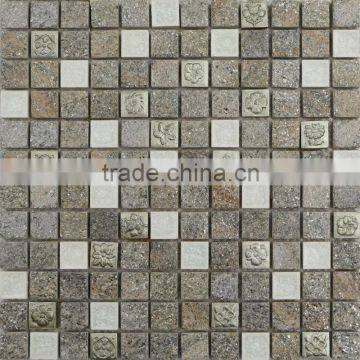 New Design Slate Mix Ceramic and Resin Mosaic Tile for Interior Wall FLYLUS-15