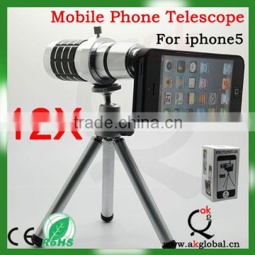 Mobile Phone Zoom Lens 12x Magnification Telescope Telephoto Lens Manual Focus with phone case and camera tripod