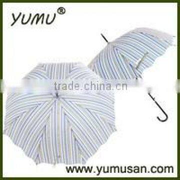 Frill Edging Ladies Long Umbrella with Stripe Printing