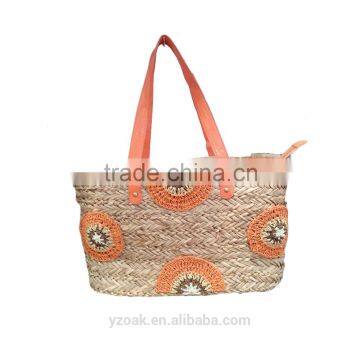 Women hand-made colorful natural beach straw bag