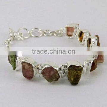 Awesome Italy Made !! Tourmaline 925 Sterling Silver Bracelet, Rough Stone Silver Jewellery, For Beautiful Wrist