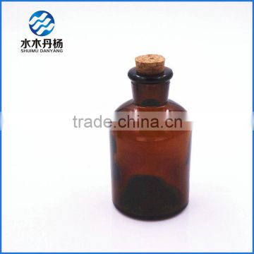 125ml narrow mouth amber glass reagent bottle laboratory glass bottle with wood cork