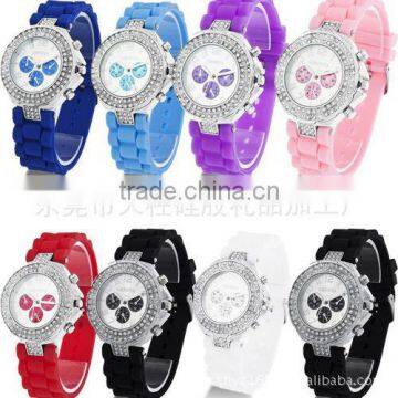 Multi Color Wholesale Silicone Watch Full Crystal Watch Women Geneva Watch