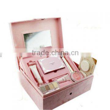 top quality luxury cosmetic packing box with plastic tray pink packaging box with mirror plastic tray with velet