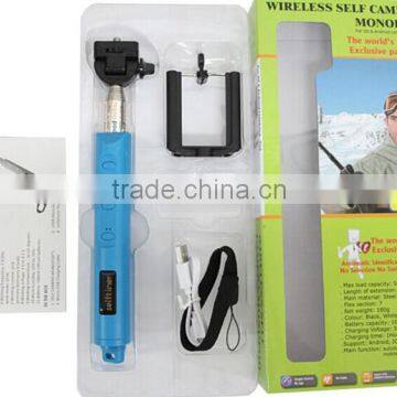 Wireless Self Camera Monopod Selfie Stick With photo release button and video button