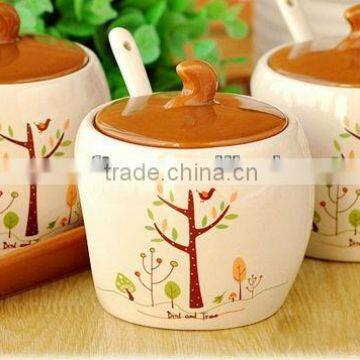 customize OEM ceramic sugar pot with spoon