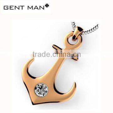 Rose gold Stainless steel girls pendant silver CZ inlay anchor pendant necklace