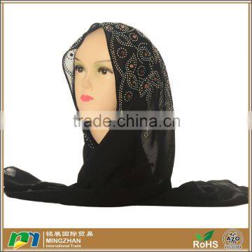Muslim Women Classy Black Viscose Rhinestone Hijab Scarf Wholesale