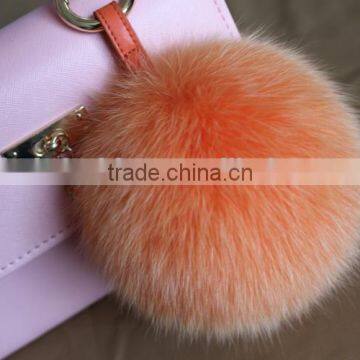 Wholesale Fluffy Cute 11cm Dyed Colorful Fox Fur Ball with Keychain