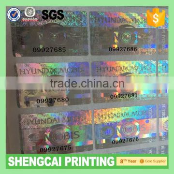 PET secure genuine hologram sticker with number