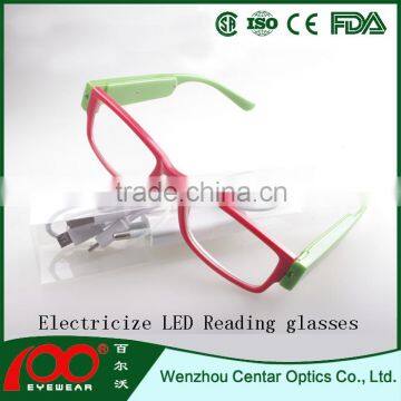 2015 Rechargeable LED reading glasses , High quality special plastic eyewear , New design USB reading glasses with LED light