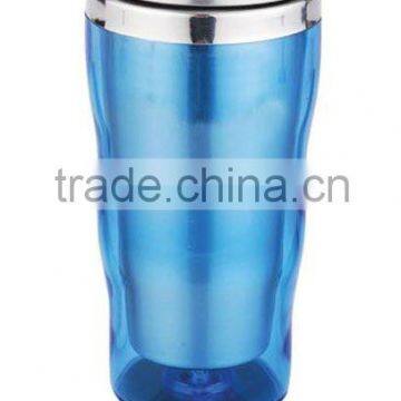 stainless steel auto mug 450ml blue color mug easy taking