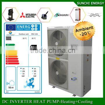 -25C cold weather floor house heating 100~350sq meter 12kw/19kw/35kw auto-defrost european air source heat pump evi split system