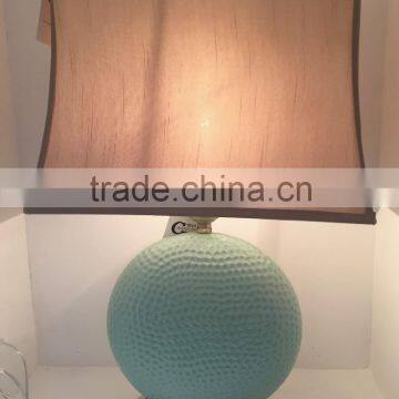 Finland visual comfort square base sweet blue ceramic table lamp with beige silk drum lamp shade for five star inn decorative