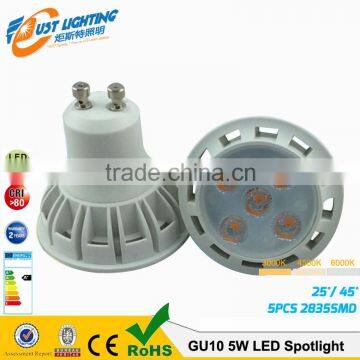 220v Lens cover 45 degree gu10 5w led spotlight