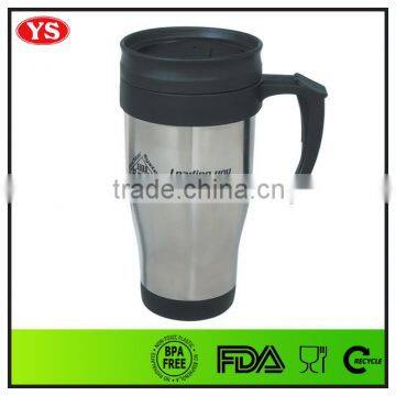 eco-friendly 14 oz insulated thermal travel mug with handle