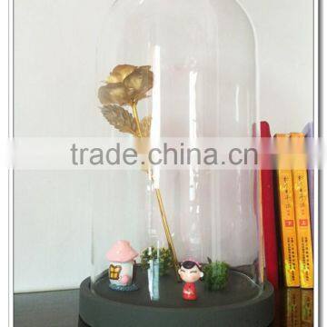 >_<High Borosilicate Custom Dome Jar With Wooden Tray, Cupcake Stand Covers, Cloche Cheese Base Decorative Glass Terrarium Cover photo-2